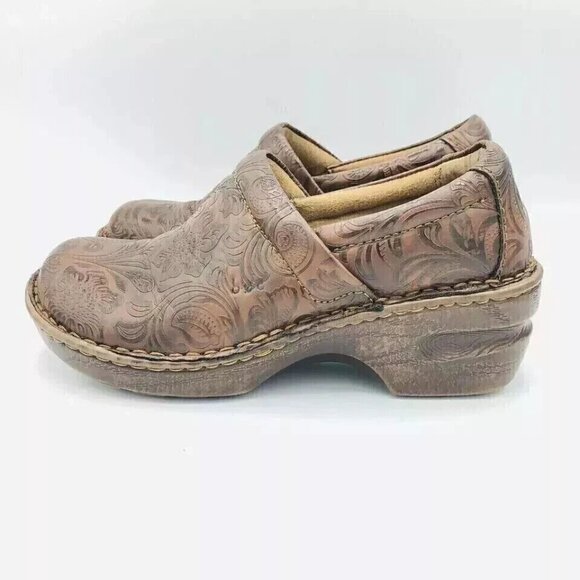 BOC Womens Shoes Size 6.5 Brown Clogs Born Concept Peggy Paisley Floral Embossed - Picture 5 of 11